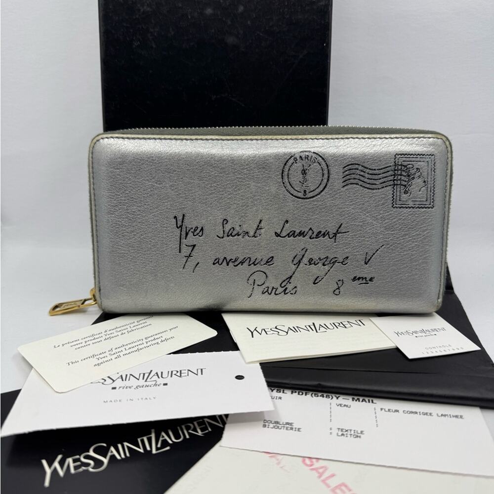 Yves Saint Laurent Y- Mail Metallic Zippy Leather Wallet 24685